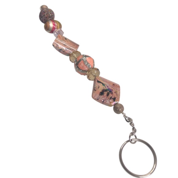 Blush Pink & Black Swirl Handmade Keychain | Single Strand Beaded Bag Charm - Picture 8 of 16